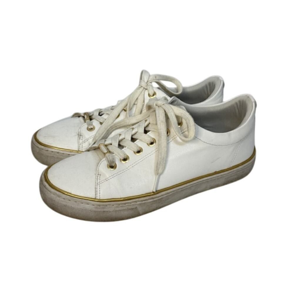 Steve Madden Women's White Leather Gold Trim Sneakers Taite 7.5M